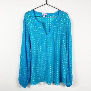 Lilly Pulitzer Colby Silk Metallic Top SZ XL Gold